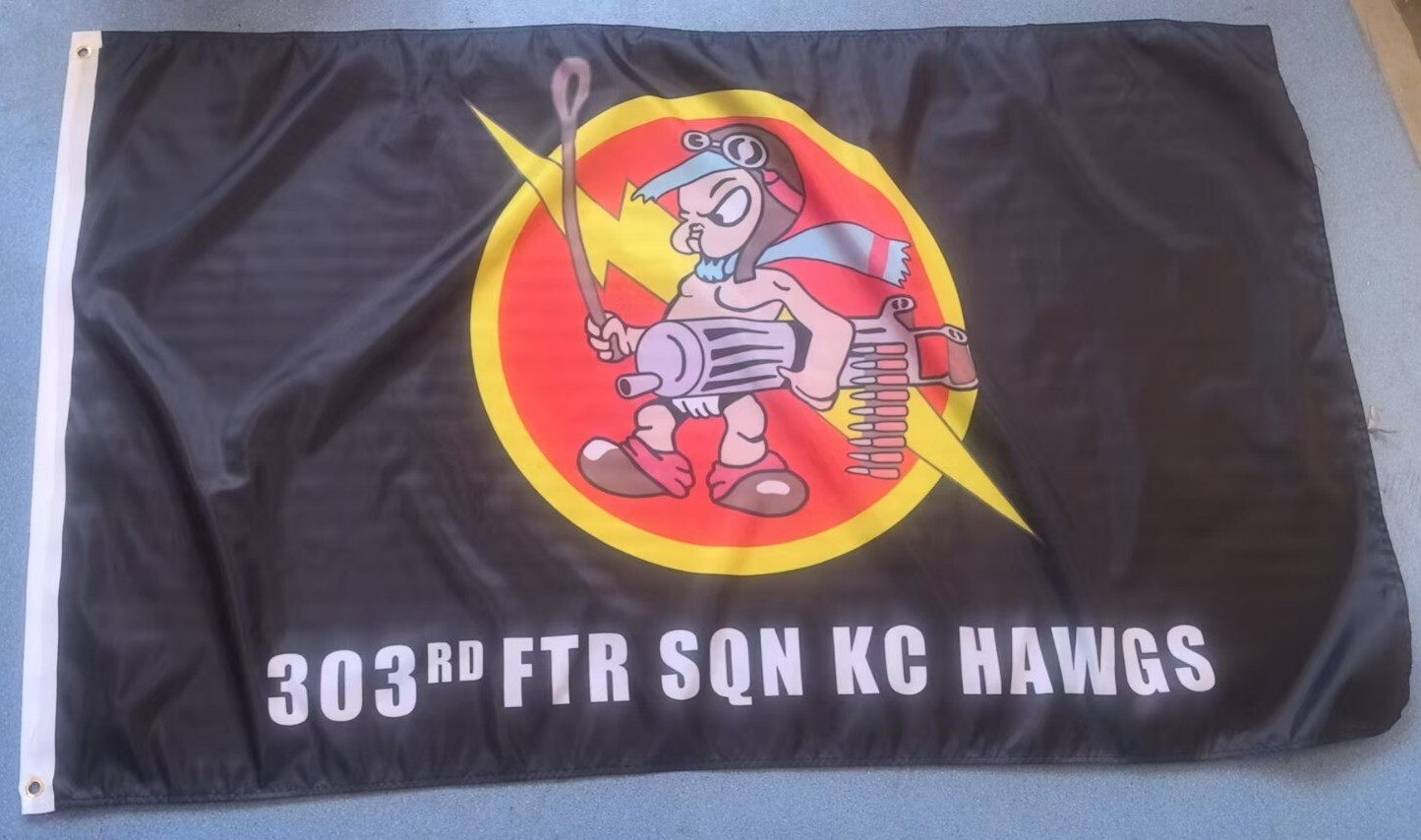 USAF 303rd Fighter Squadron "KC Hawgs" 3x5 ft Single-Sided Flag Banner