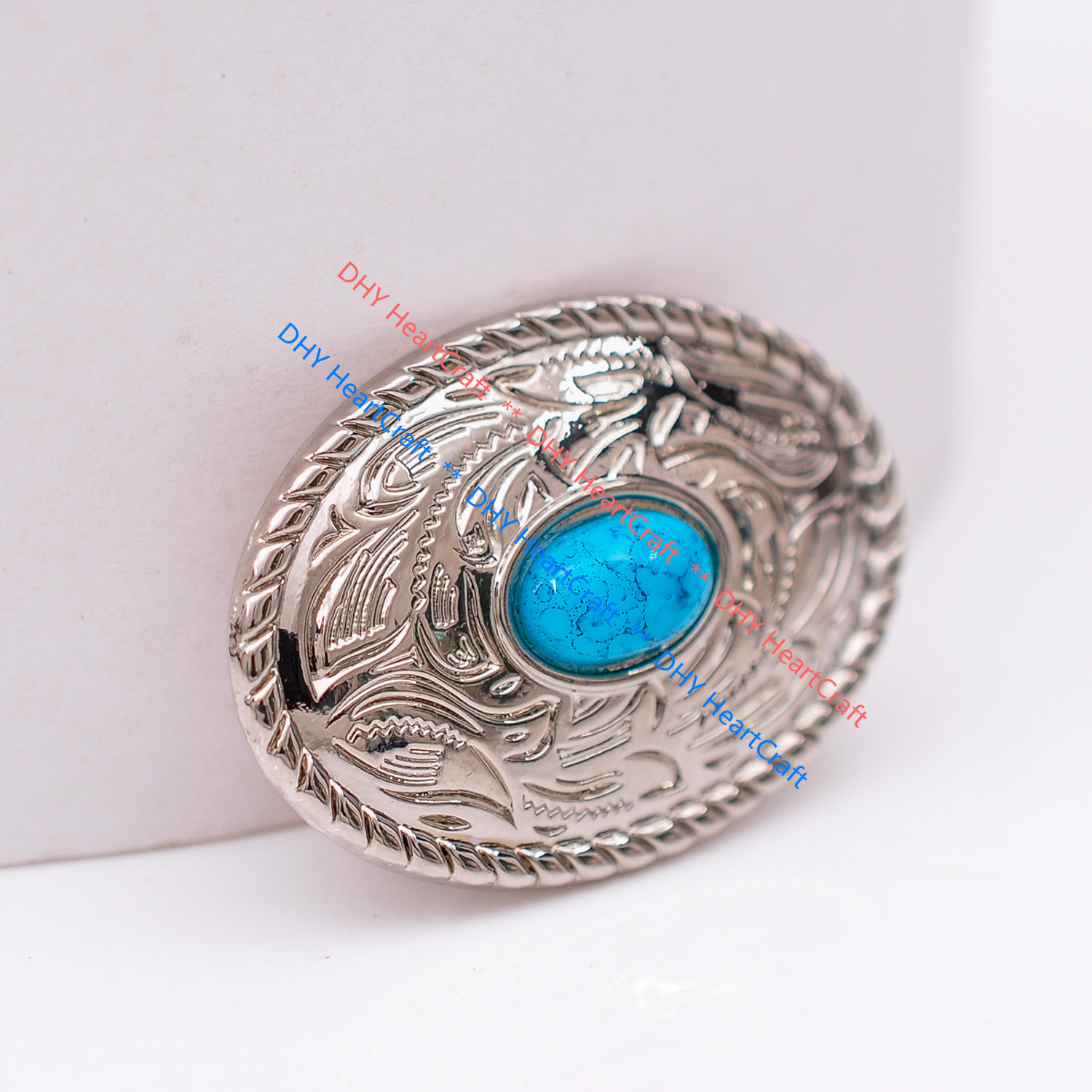 10X Bling Silver Western Saddle Tack Belt Oval Conchos Leathercraft Turquoise