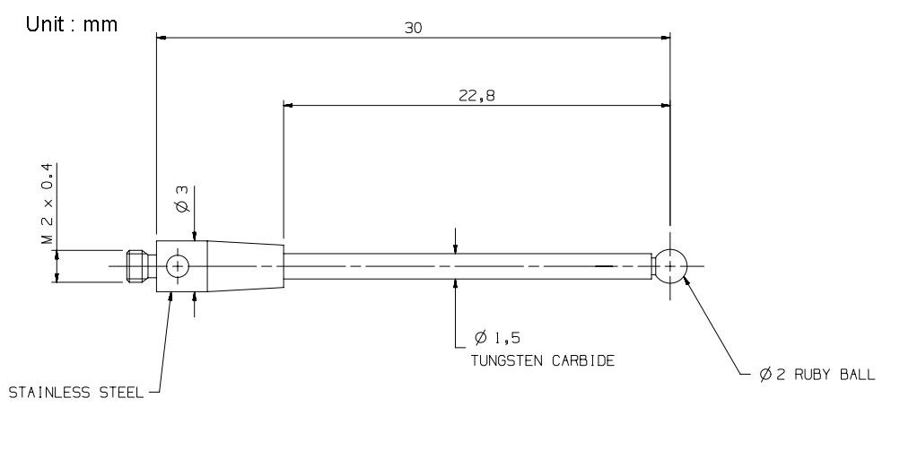 A-5003-0036 CMM Touch Probe M2 Thread Probe Stylus 2mm Ruby Ball Tips 30mm Long