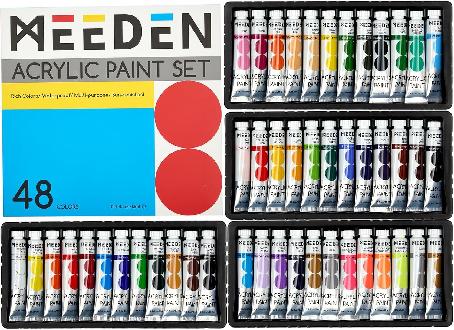 MEEDEN Beginners Acrylic Paint Set: 48 Colors 20 Fl Oz (Pack of 1), 48
