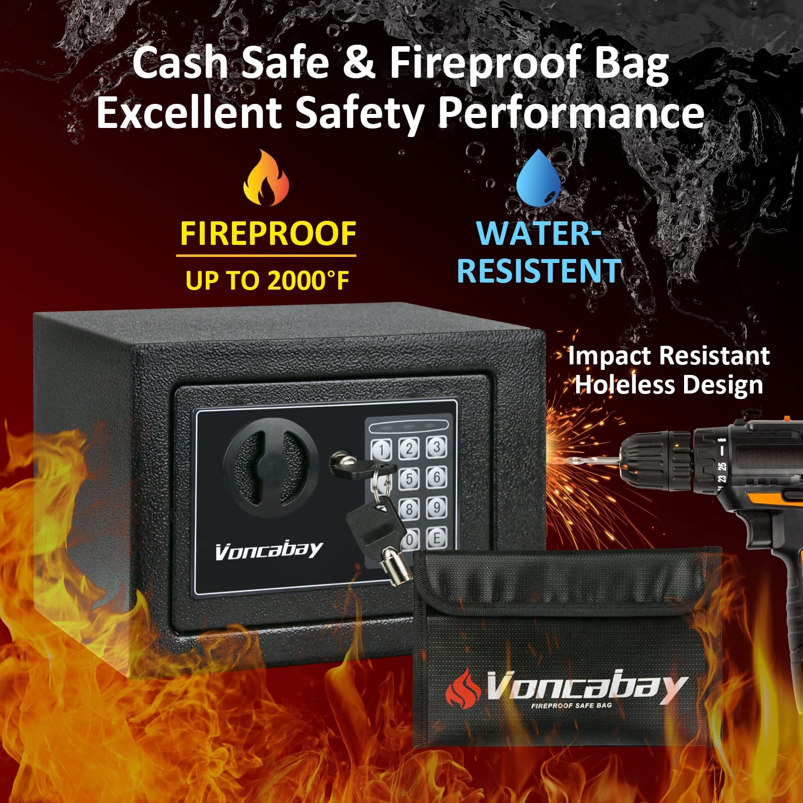 Voncabay Money Safe Box for Home with Sensor Light & Fireproof Security Safe Box