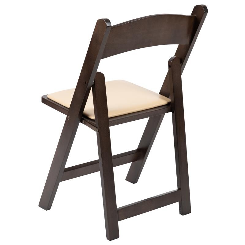 (4 PACK) Chocolate Wood Folding Chair with Black Vinyl Seat - Wedding Chair