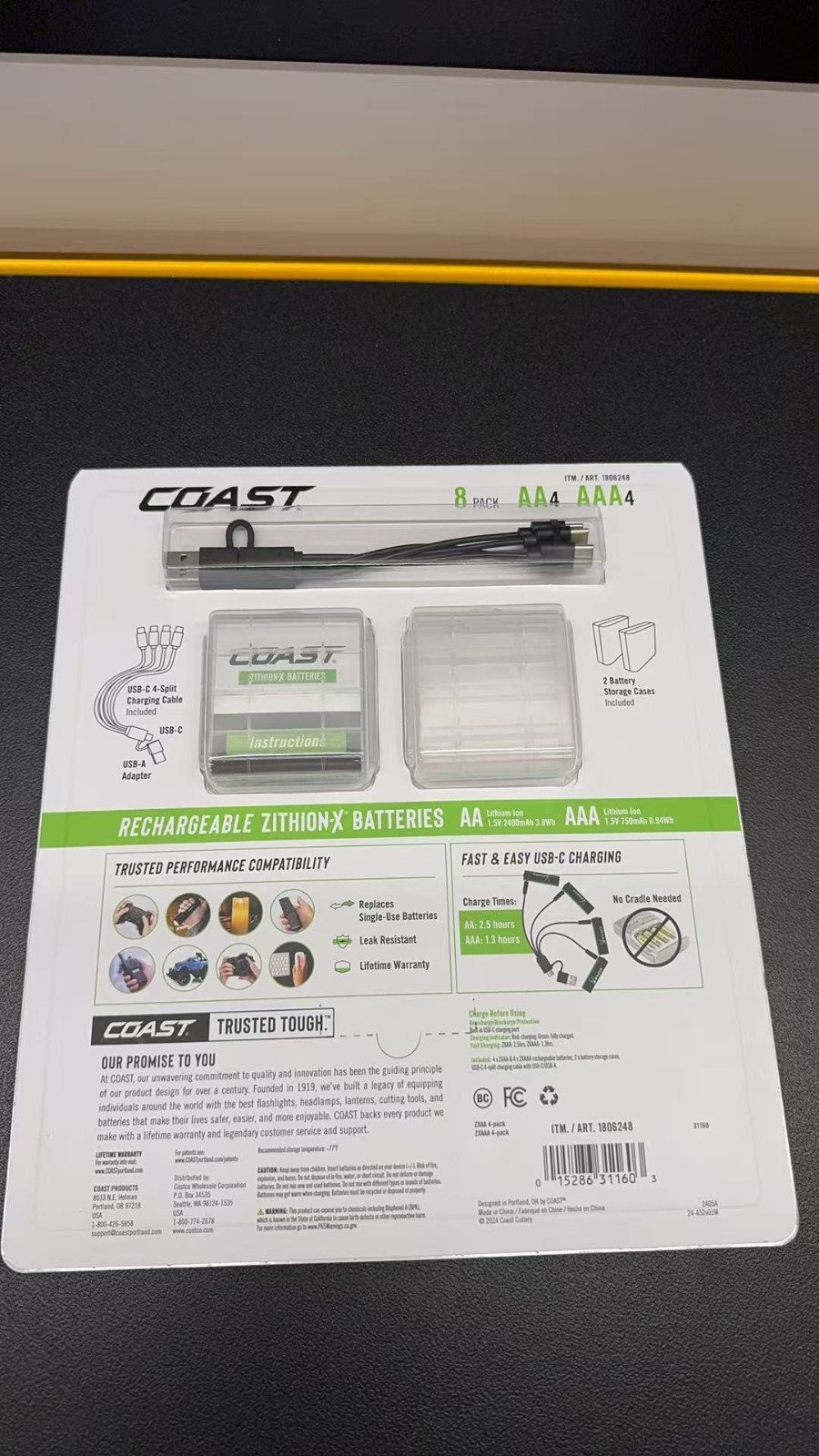 COAST USB-C Rechargeable Lithium Batteries, 8-Count (AA/AAA, 4ea) FREE SHIPPING