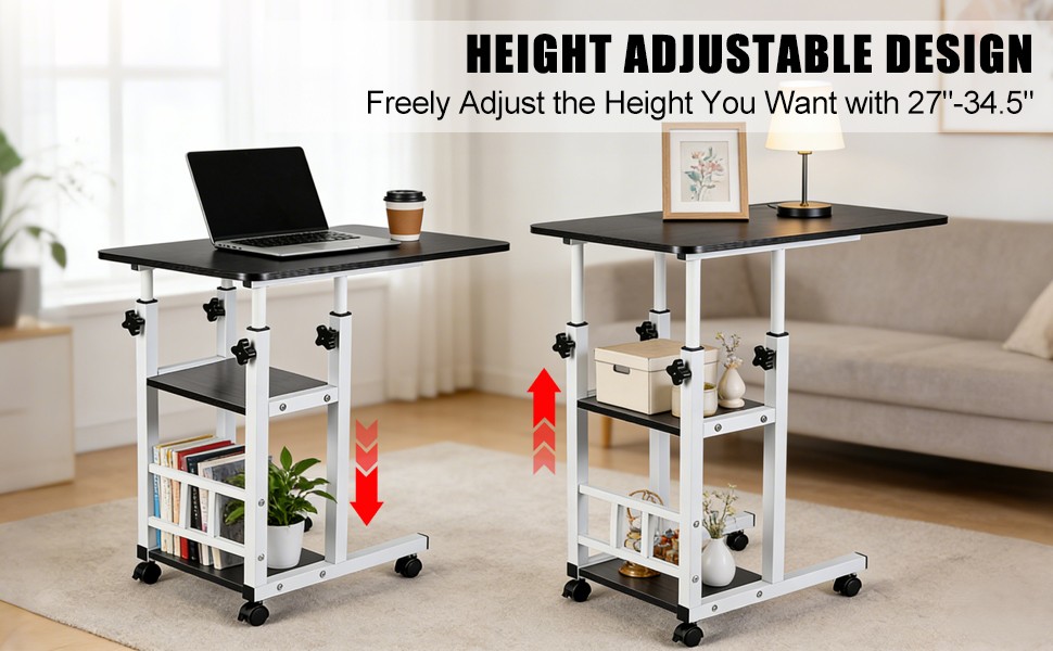 Rolling Laptop Desk Adjustable Notebook Computer Stand Bed Sofa Table Food Tray