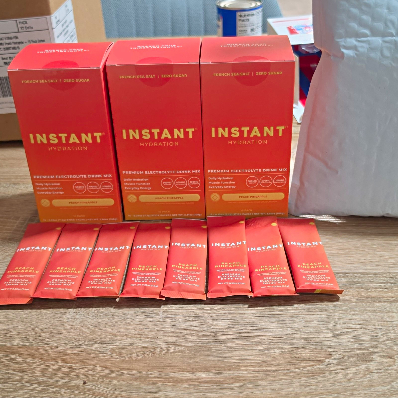 Instant HydrationElectrolyteDrink Mix Zero Sugar Peach Pineapple 15 Pack 100stik