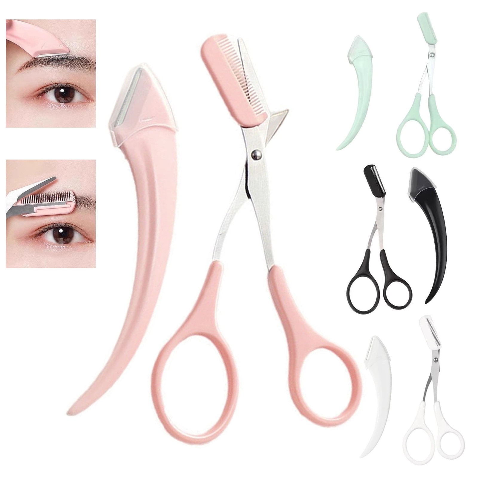 4pcs Eyebrow Scissors - Non-Slip Finger Grip with Comb, Unisex