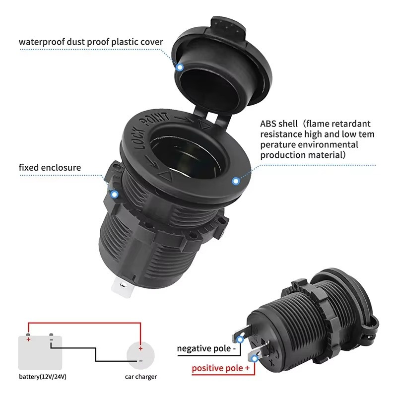 Cigarette Lighter Socket Power Outlet Socket Receptacle Car Motorcycle ATV 12v