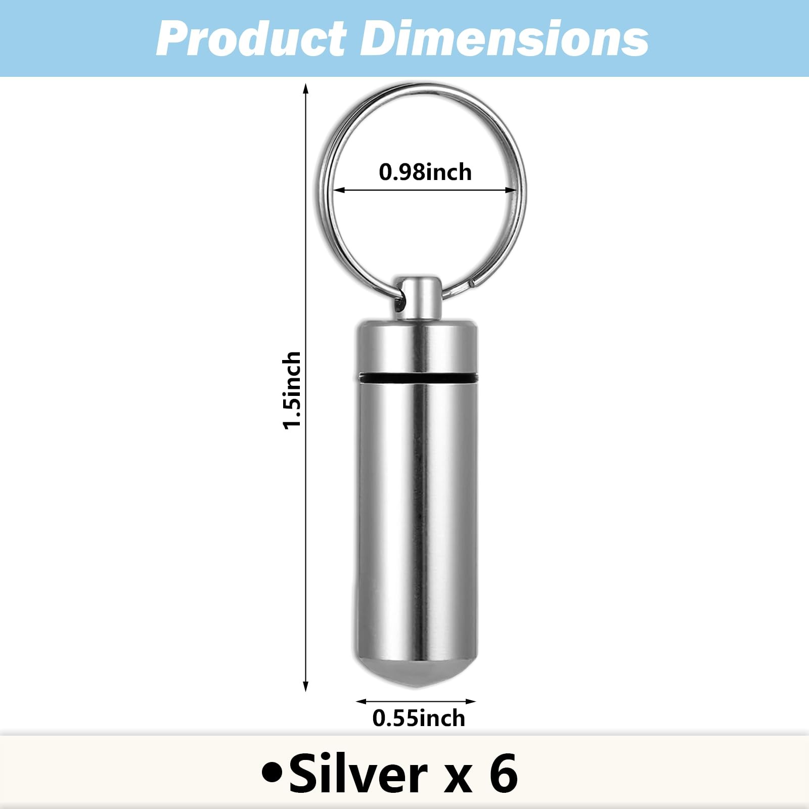 6 Pack Silver Cylinder Urn Keychains for Ashes, Waterproof Memorial Vial Keep...