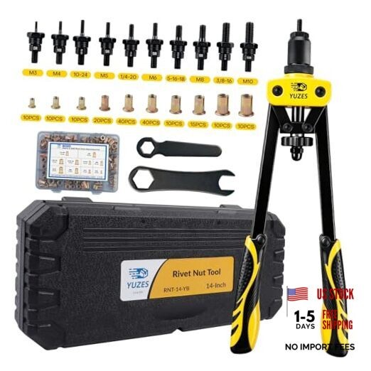Rivet Nut Tool Kit, 14" Rivnut Tool with 11 Metric & SAE Mandrels, 175Pcs