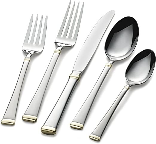 Mikasa Harmony Flatware Set 5 Piece Gold Accent Stainless Steel, NEW