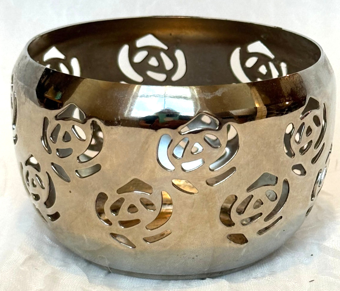 Silver Tone Votive Holder with Roses