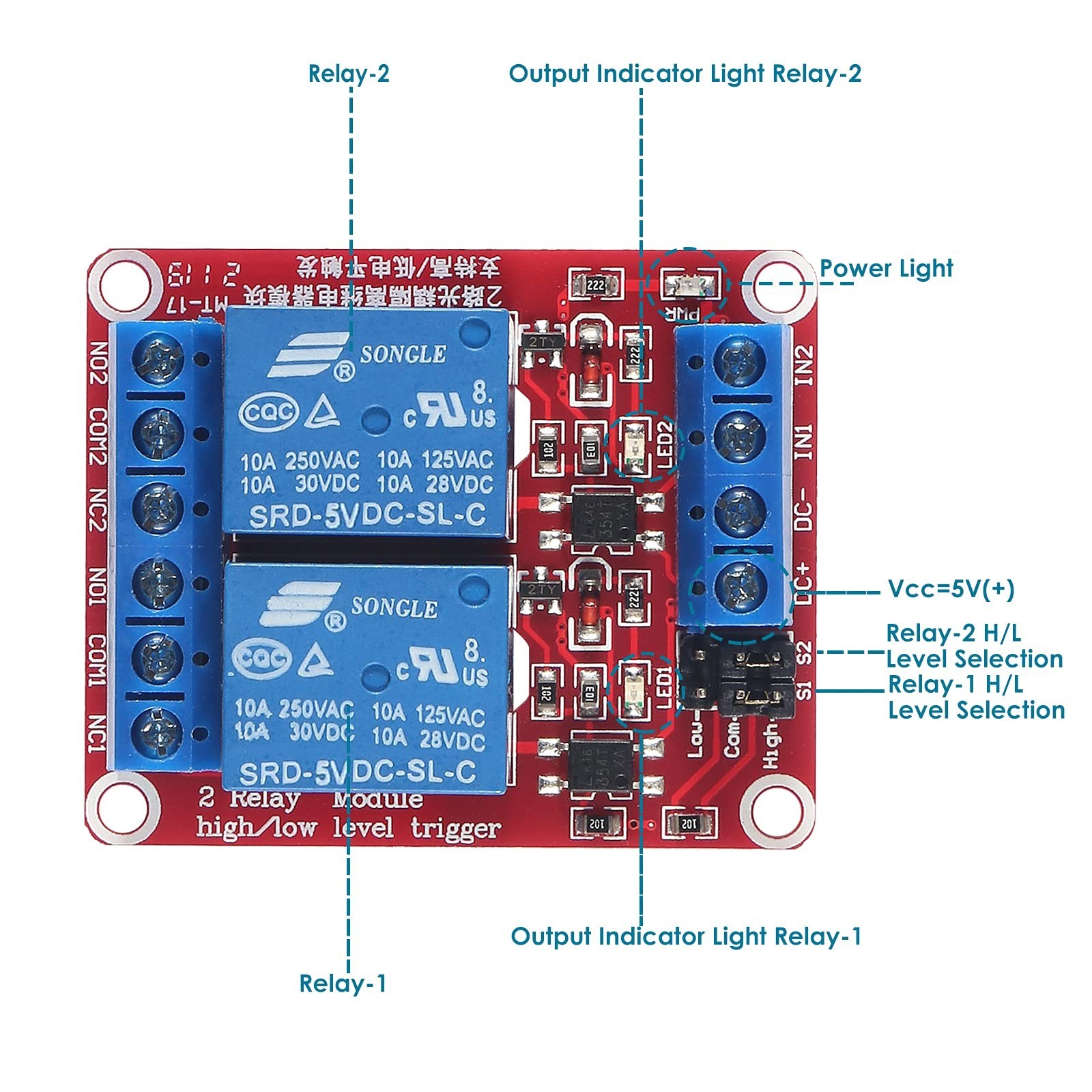 4pcs DC 5V Relay Module 2 Channel Relay Board with Optocoupler Support High o...