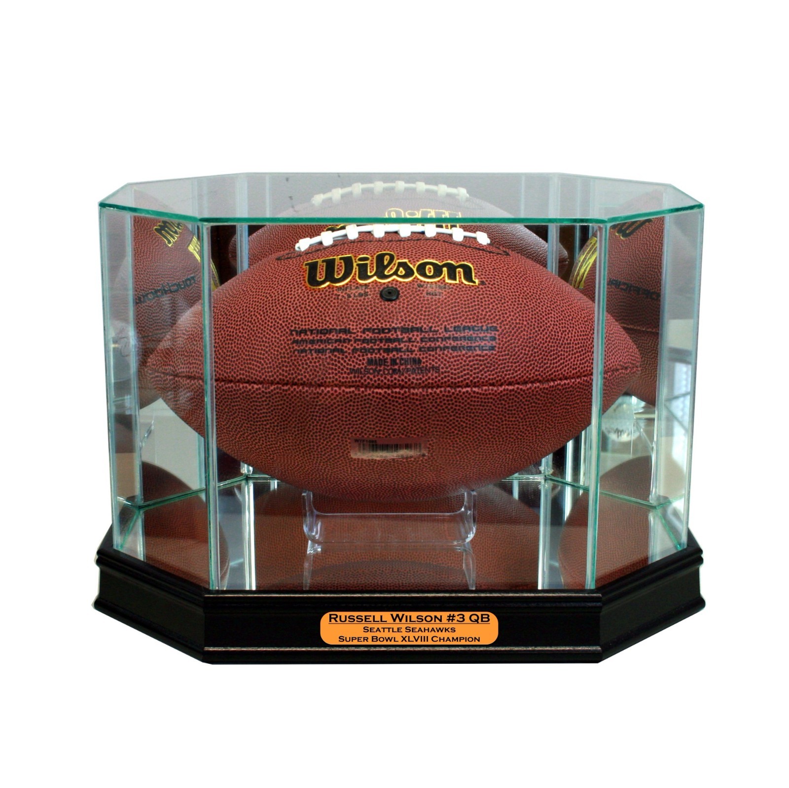 NewRussell Wilson Seattle Seahawks Glass and Mirror Football Display Case UV