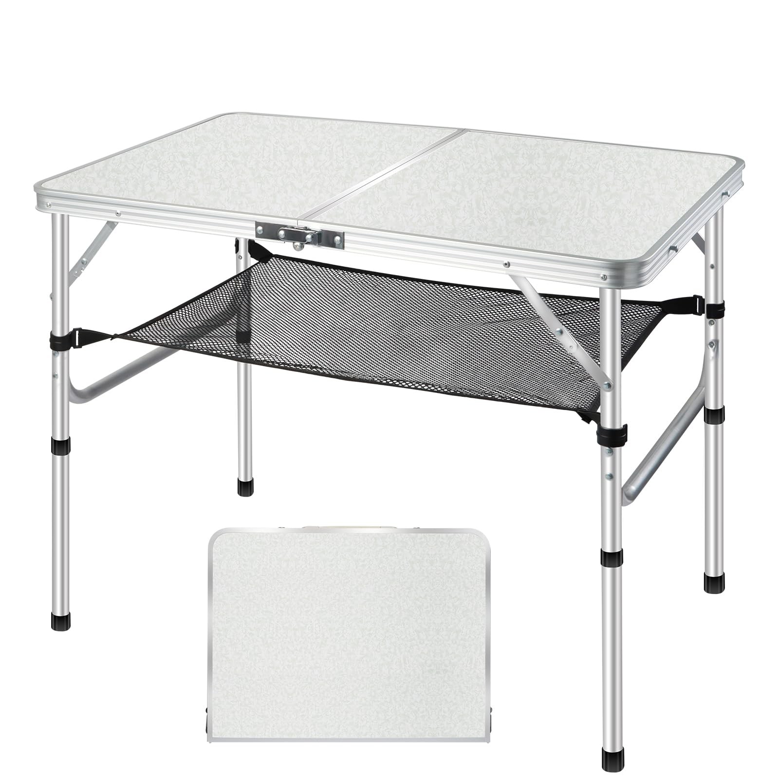 Medium Folding Table, 35" x 24" Portable Camping Table with 2 Adjustable Heig...