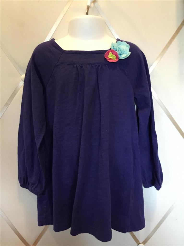 TODDLER GIRLS LONG SLEEVE TUNIC PURPLE BLUE TEAL PINK FLOWER ACCENT COTTON 4