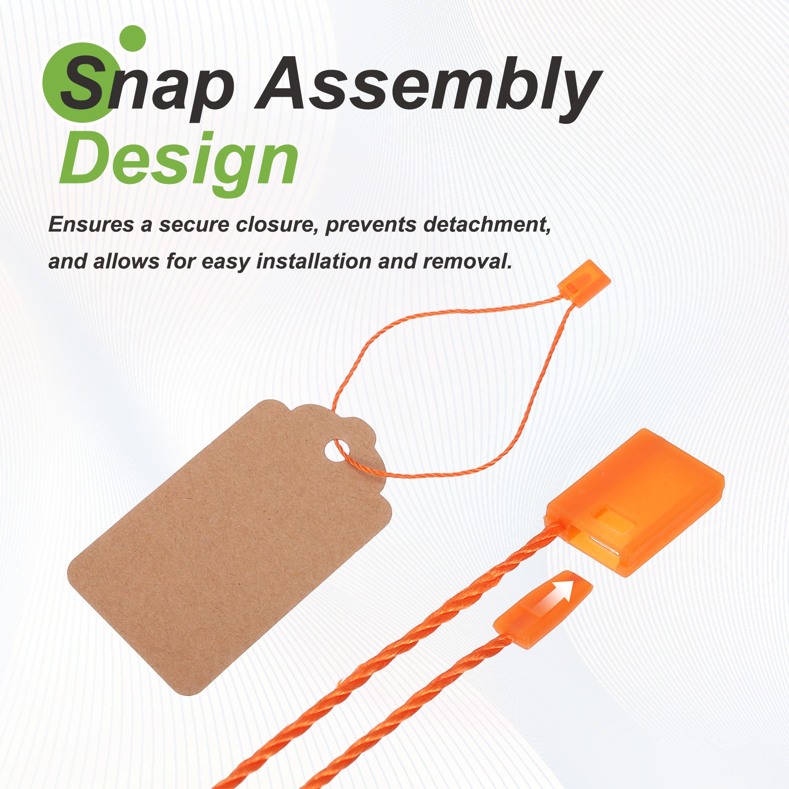 200pcs Polyester Hang Tag String (6.7") - Plastic Snap Lock Pin Loop Orange
