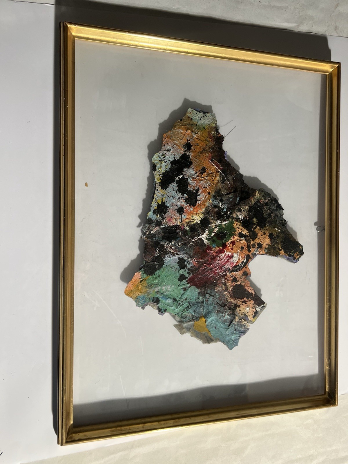 Abstract Mixed Media Framed Art Paint Scrap Shadow Box Gold Frame 22x18