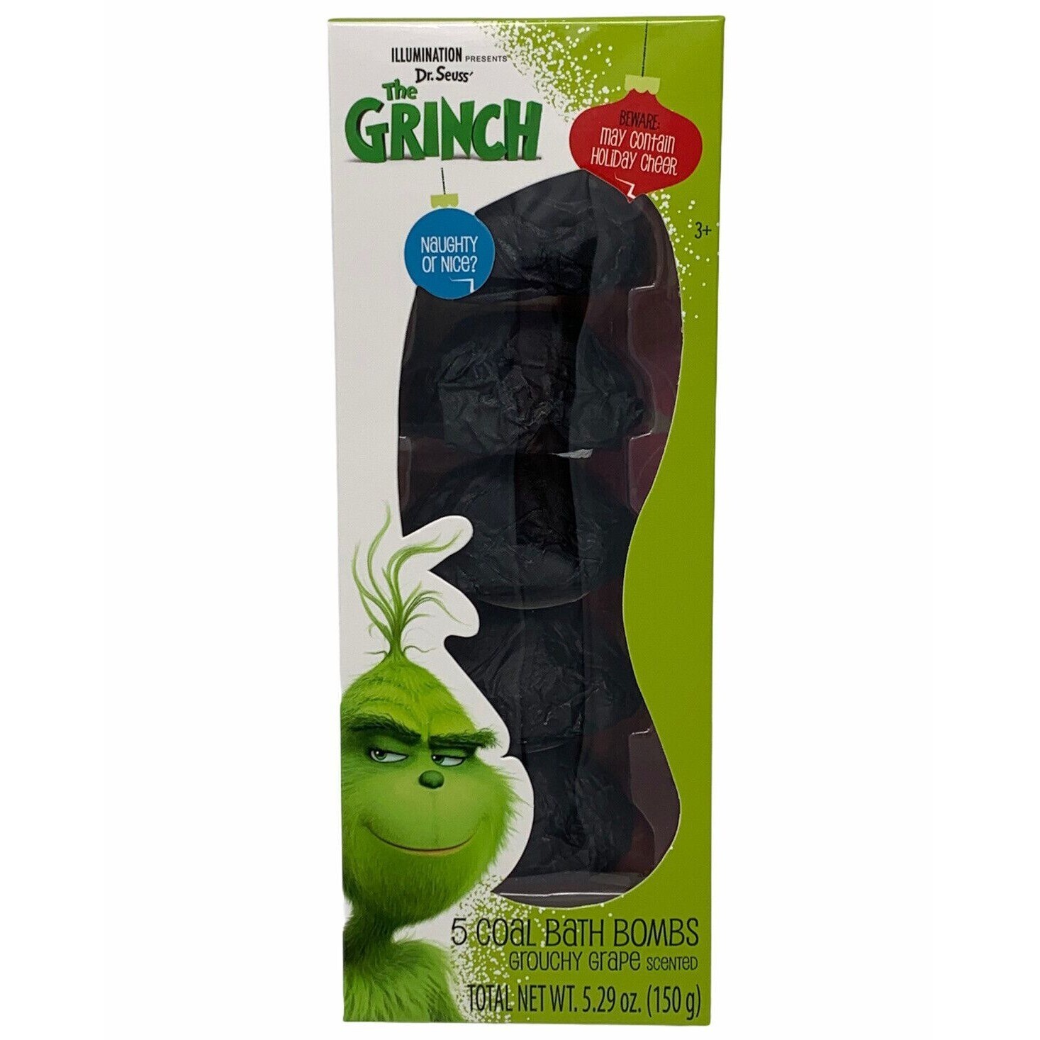 Dr. Seuss Grinch Coal Grouchy Grape Bath Bombs Scented 5 Pack Stocking Stuffer