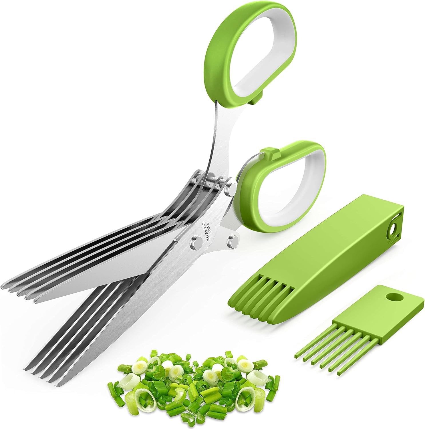 Herb Scissors, sharp stainless steel blades for cutting fresh herbs, green