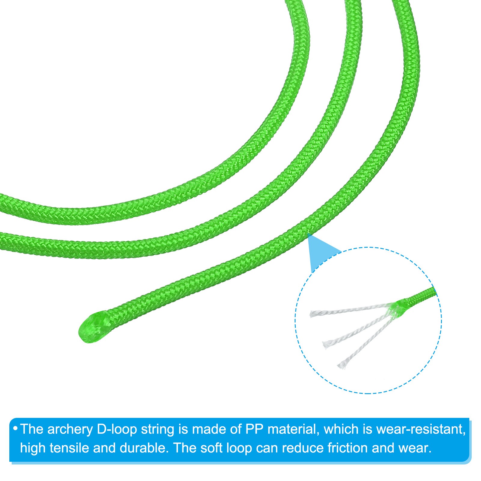 2Set Archery D Loop Rope 10FT Bow String Release Nocking Loop Bright Green