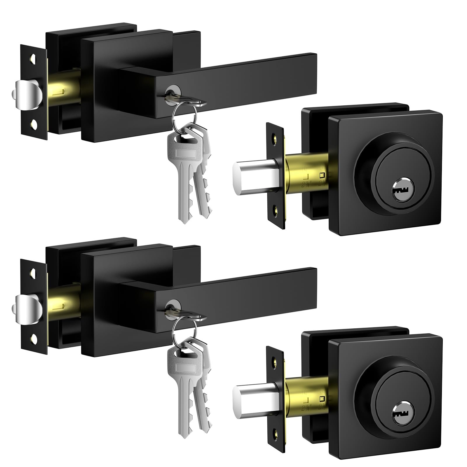 Keyed Alike Exterior Door Lock Set 2 Pack(Same Keys), Exterior Door Handle wi...