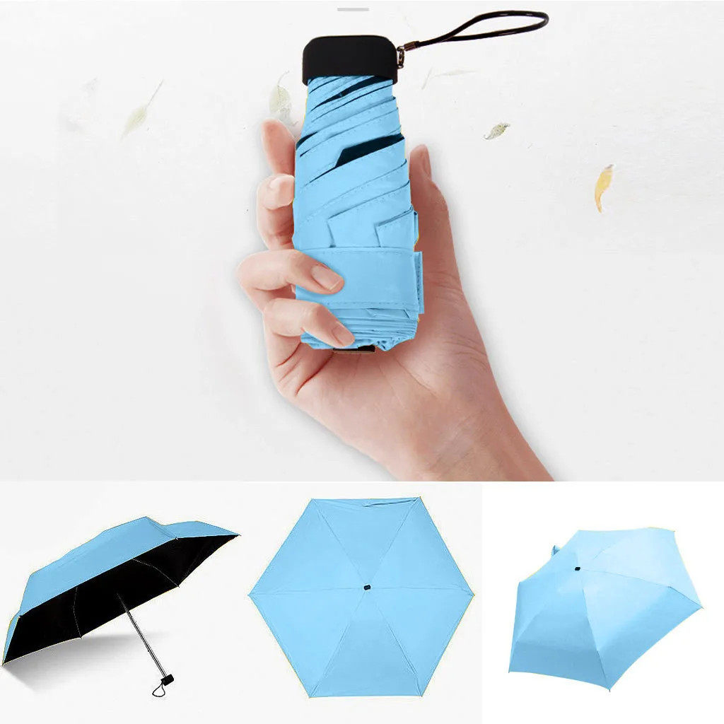 Mini Compact Pocket Umbrella for Women Flat Lightweight Umbrella Parasol Folding