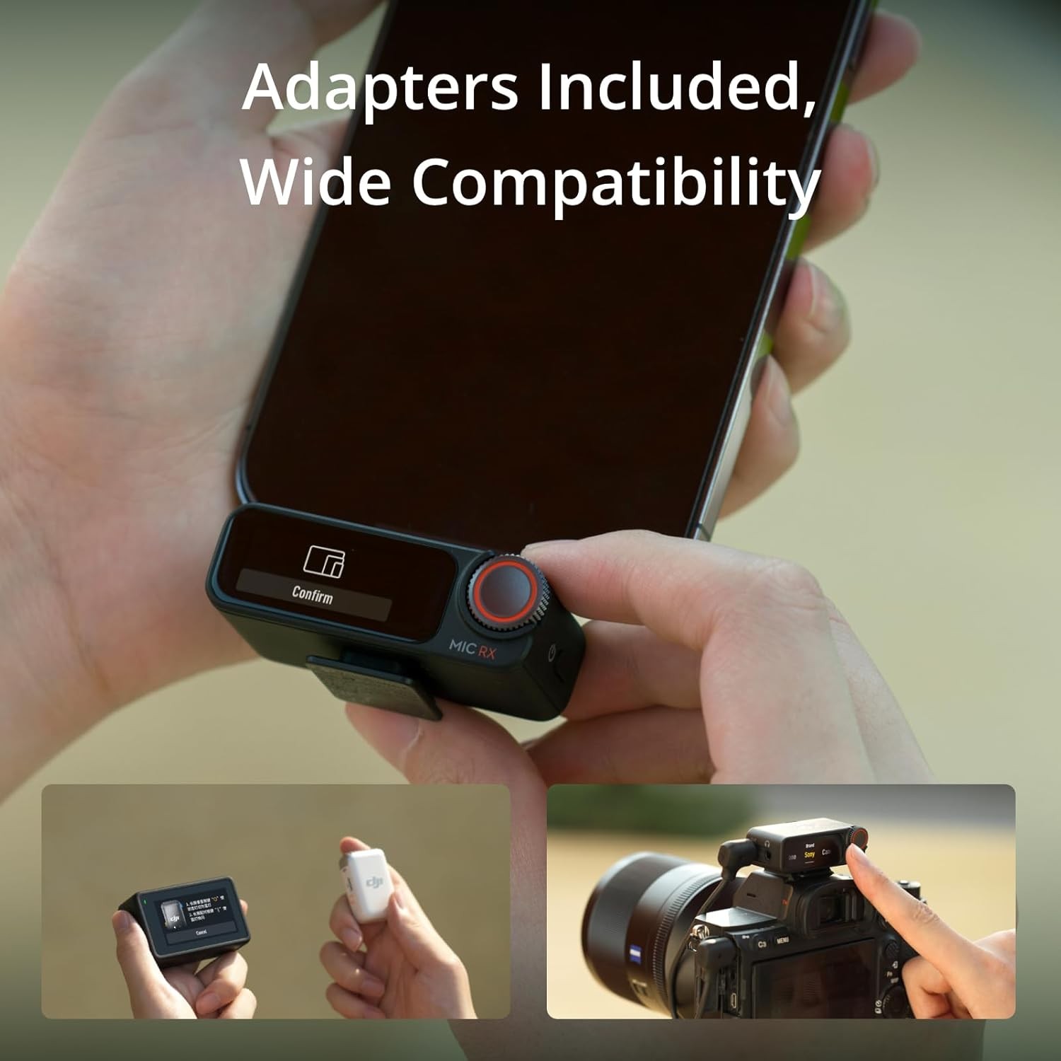 DJI Mic 2(1TX+1RX),Wireless Microphone Noise Cancelling Fit iPhone,Android,Camer
