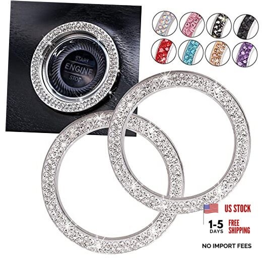 Car Bling Ring Crystal Car Stickers Rings Womens Car Decals,2Pcs Push A1-white