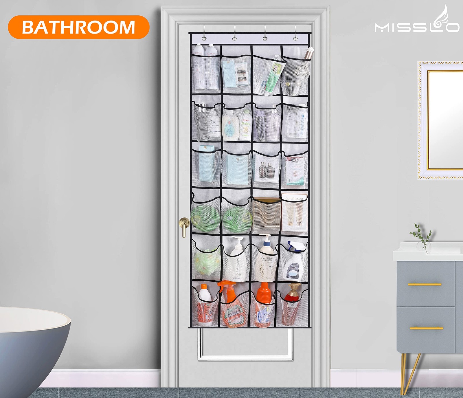 Over The Door Shoe Organizer 24 Large Mesh Pockets, White