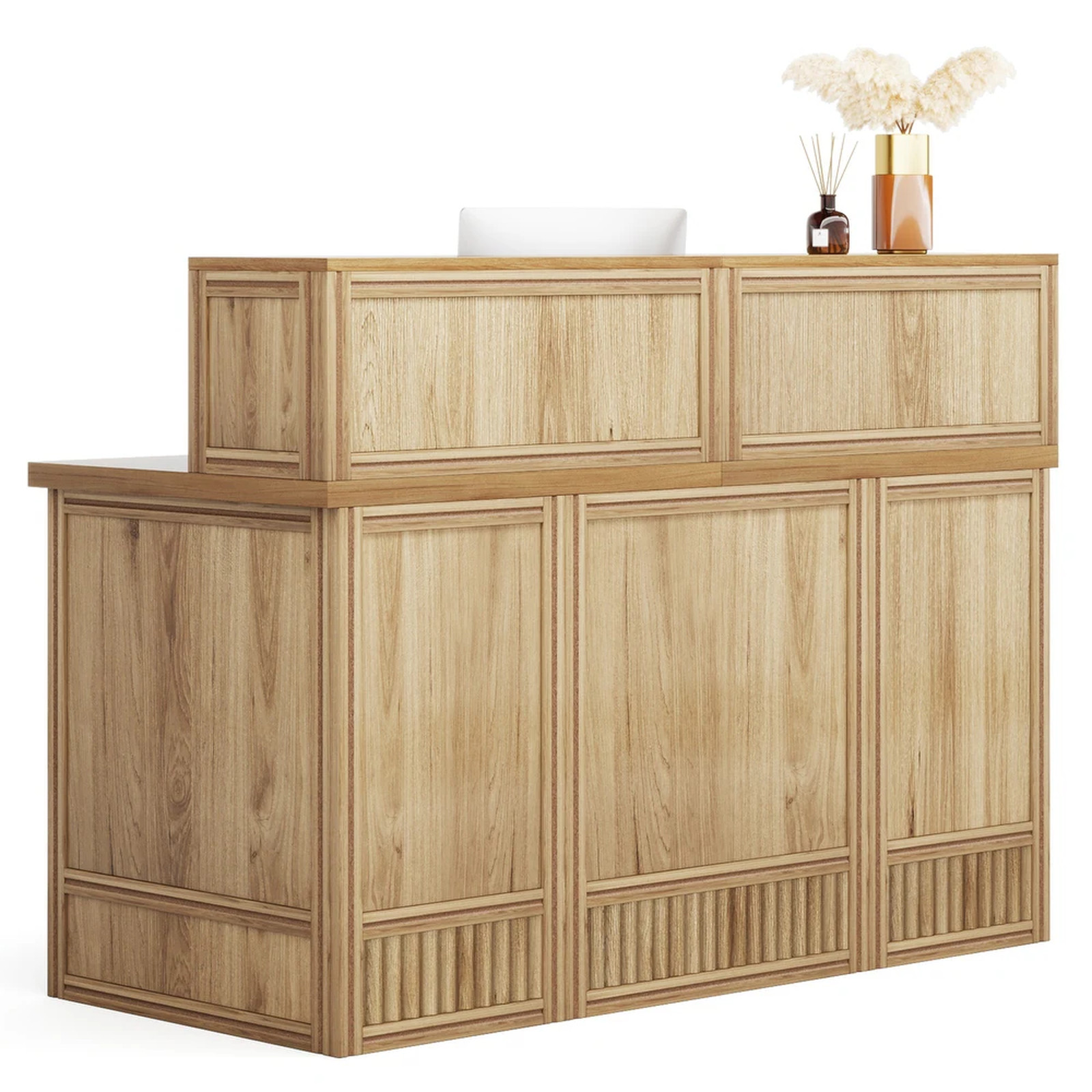 Modern Reception Desk Front Counter Receptionist Checkout Counter Oak Large