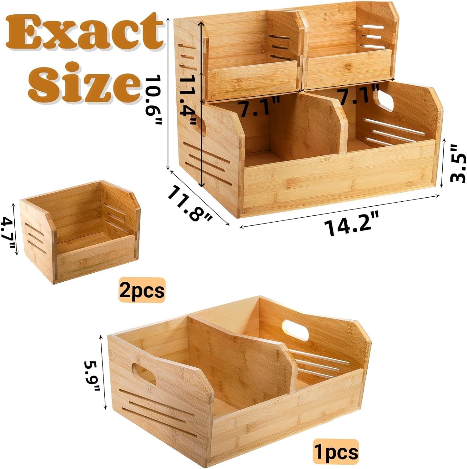 2 Tier Bamboo Stackable Storage Bins 4 Compartment Potato & Onion Storage