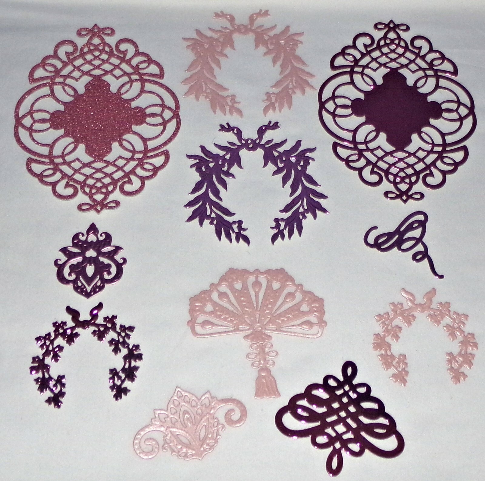 Wreaths Fan Frames Metallic Pink Die Cuts Mirror Glitter Cardstock 12p Free Ship