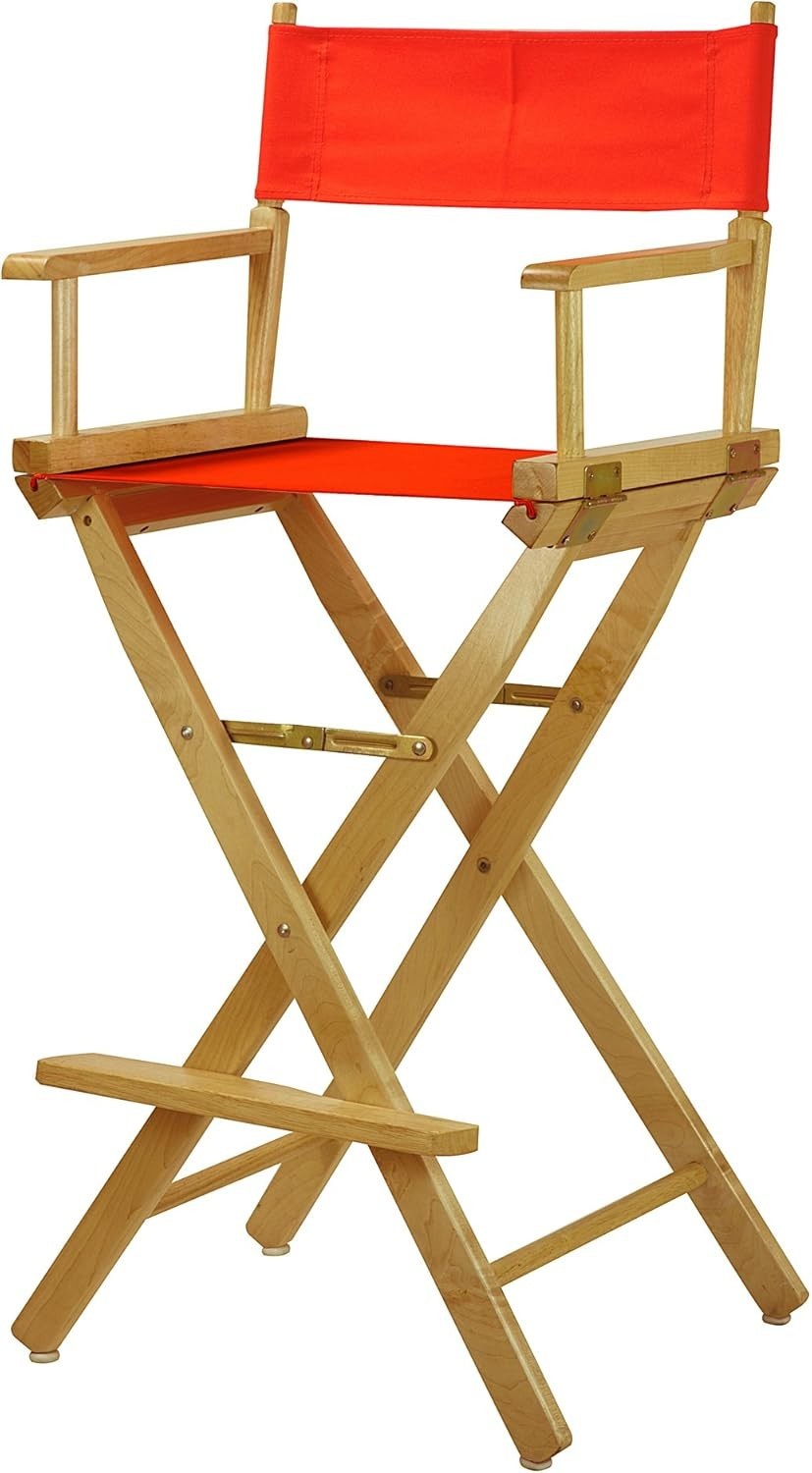 30" Director's Chair Natural Frame-with Orange Canvas Bar Height