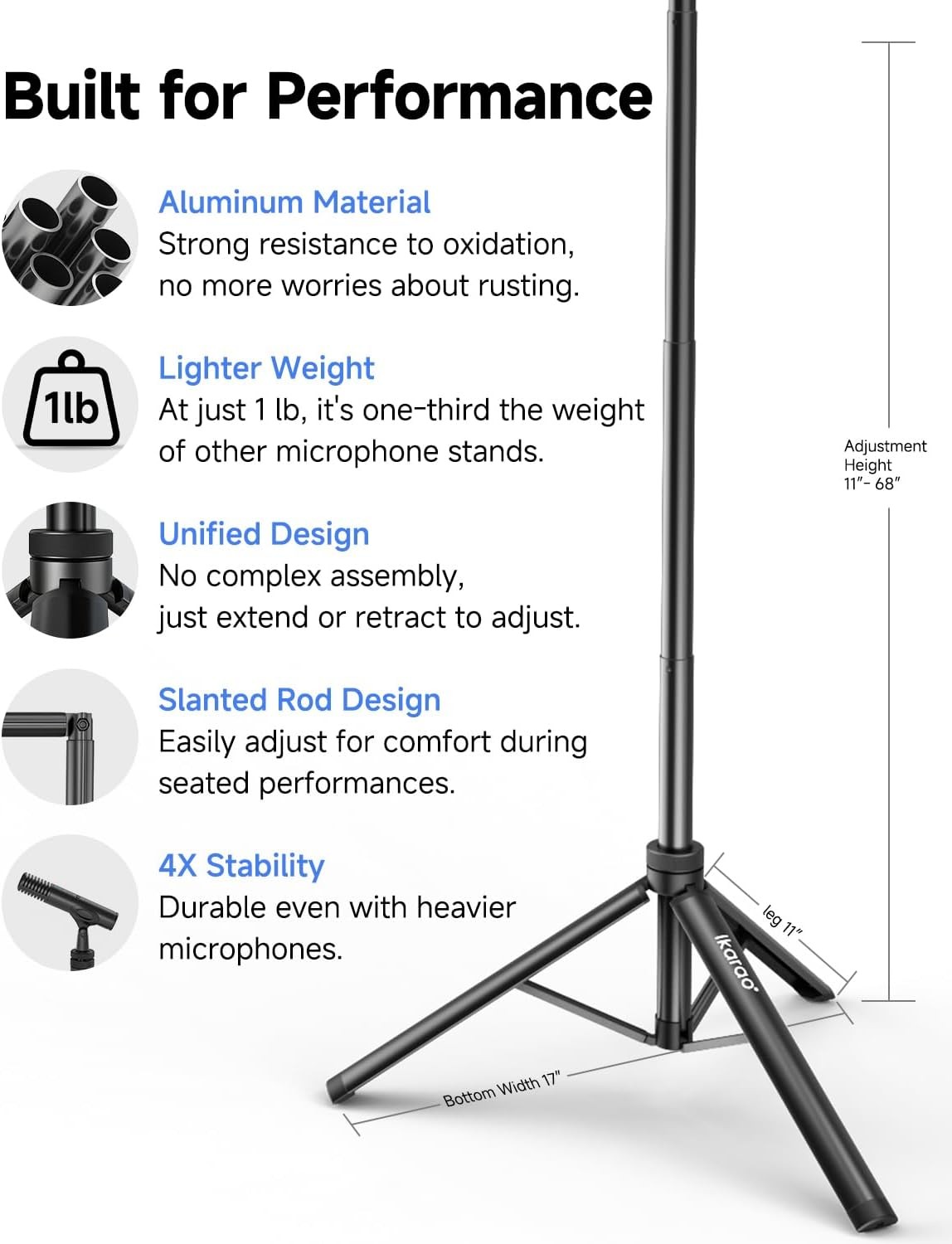 Ikarao Portable Karaoke System with Mic Stand Bluetooth
