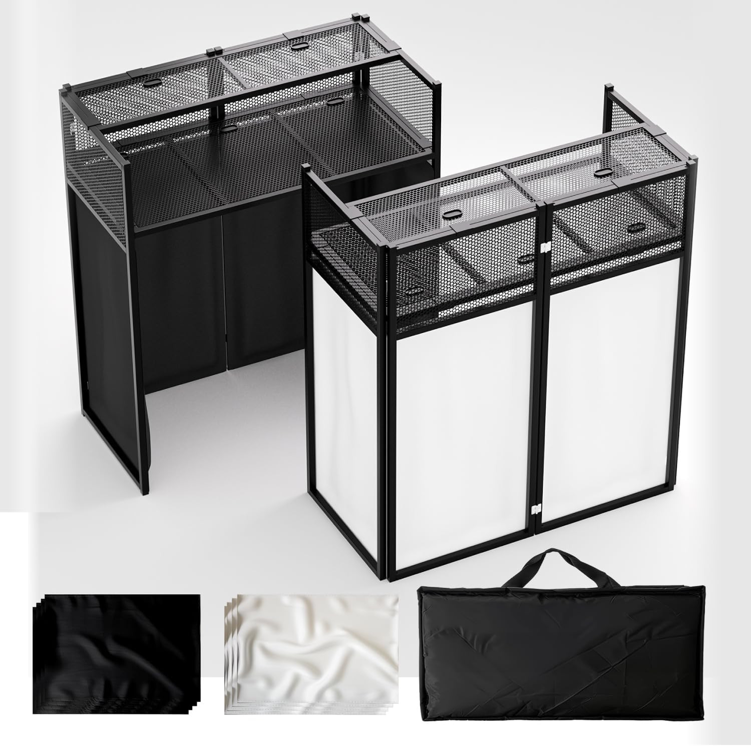Portable DJ Booth Table,Foldable DJ Table Stand with White & Black Scrim,Adjusta