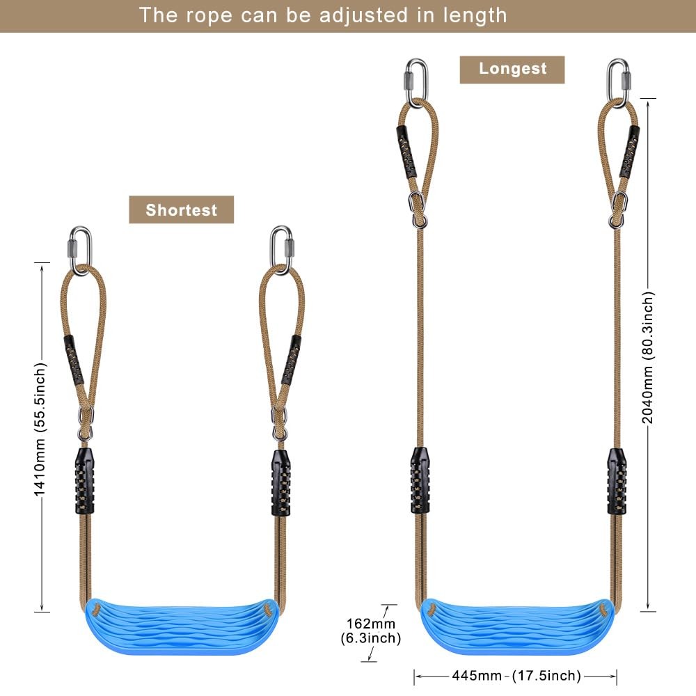 Non-Slip Plastic Swing Seat, Heavy Duty Tree Swing Set with Adjustable Rope &...