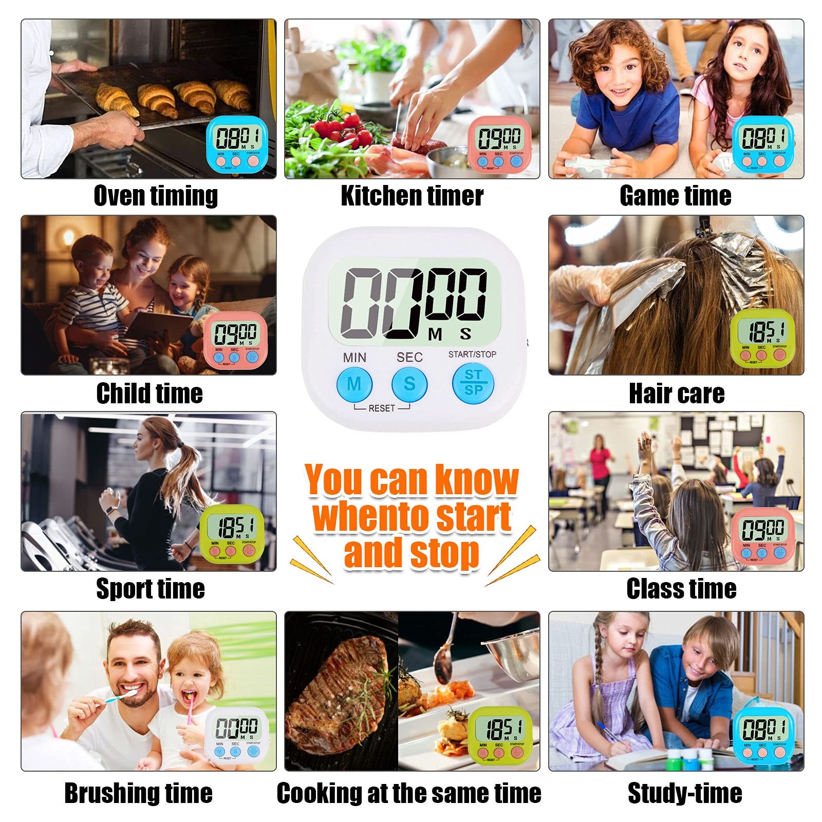 4-Piece Multi-Function Electronic Timer, Learning Management, Suitable Blue