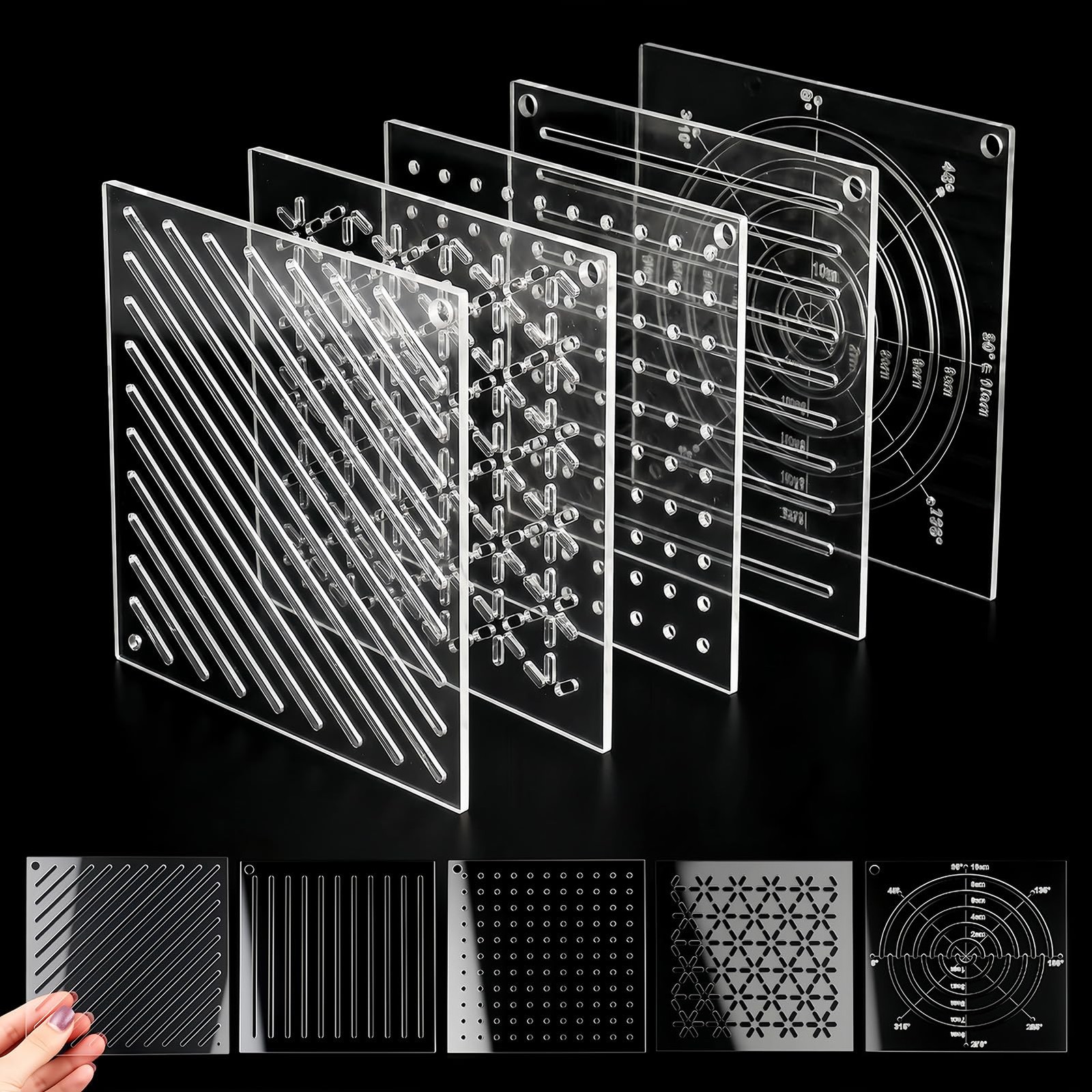 5 PCS Acrylic Sashiko Stencil Embroidery Templates 2.5mm Thick 4.7 Inch