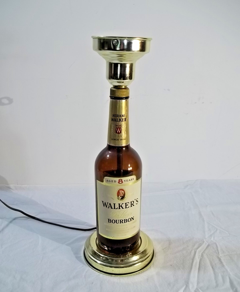 Vintage Hiram Walker Bourbon Bottle Bar Table Lamp