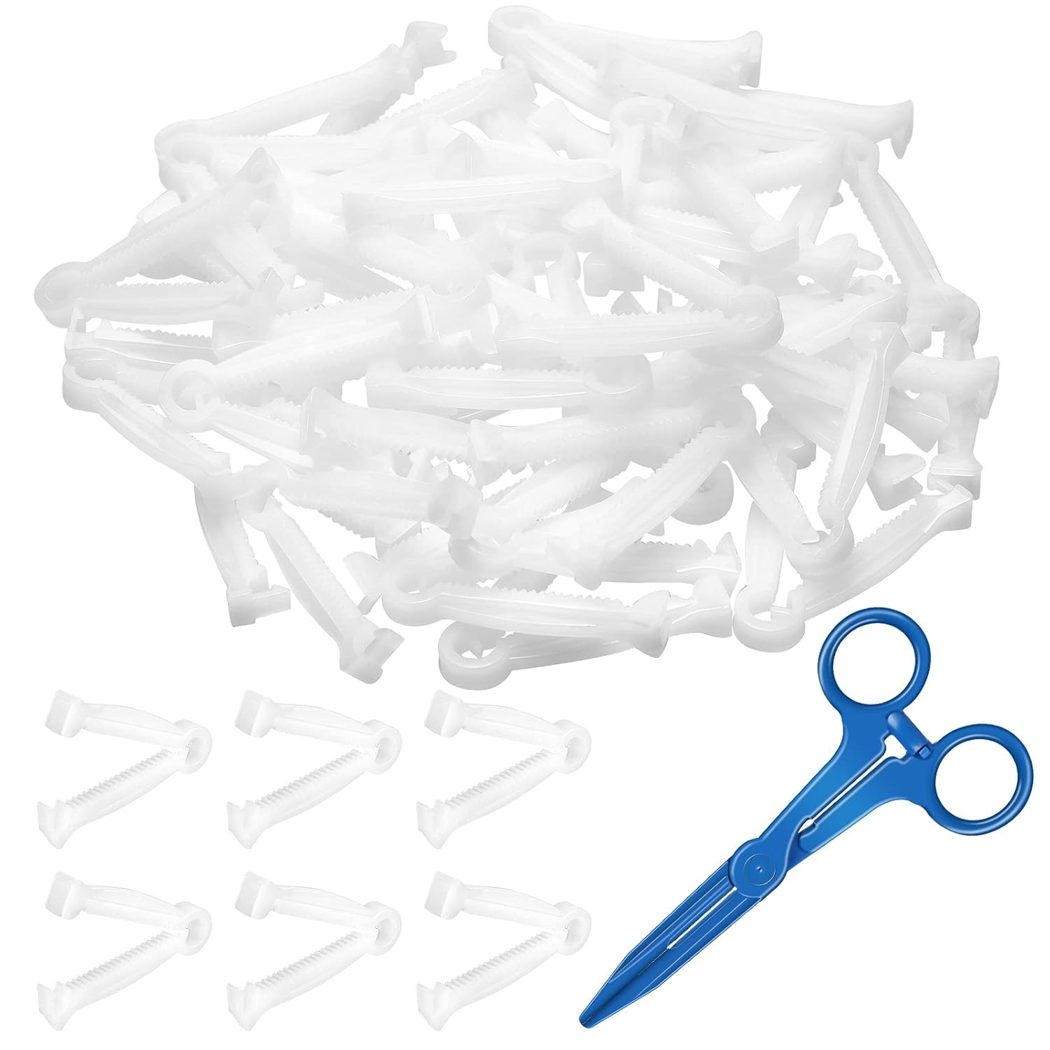100 Pcs Disposable Umbilical Cord Clamp and 1 Hemostatic Forcep, Pig Umbilical C