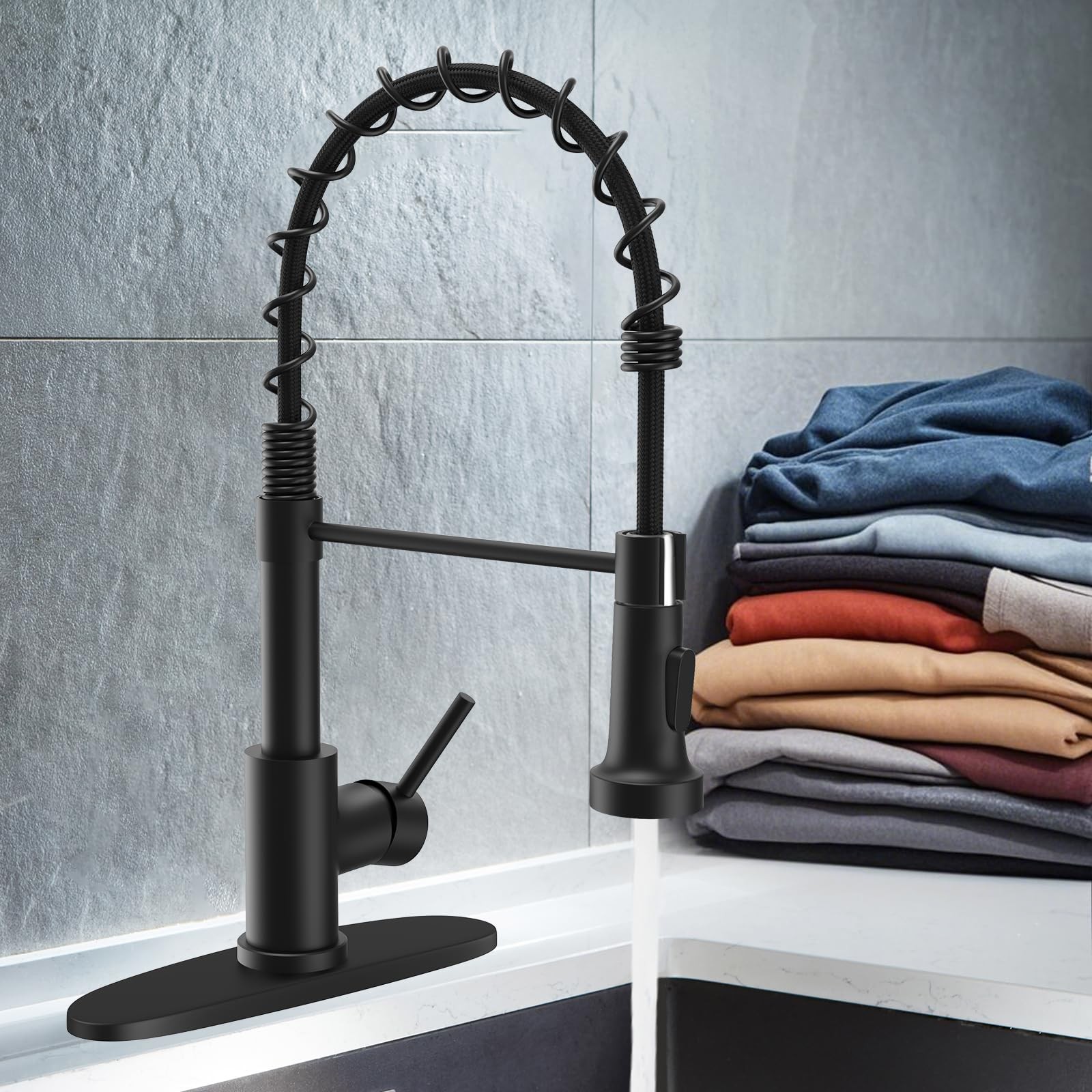 Kitchen Faucets with Pull Down Sprayer Commercial 17 inch Height, Matte Black