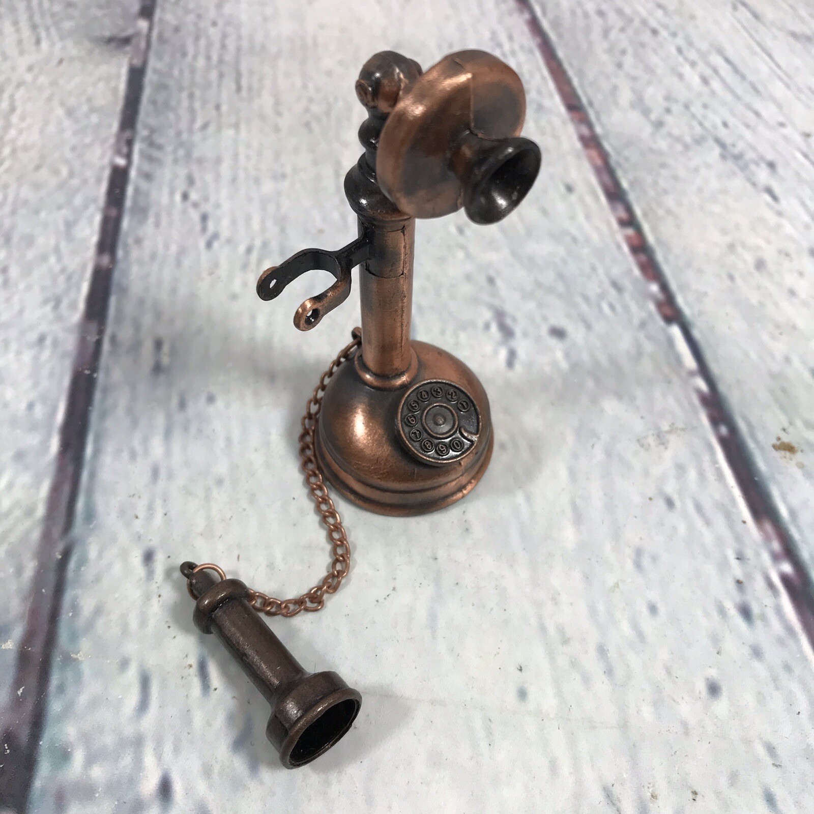 Antique Telephone Design Pencil Sharpener Copper Color Metal - 3.5" Tall
