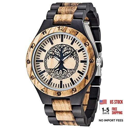 Men's Handmade Wooden Watches Mens Lightweight Analog Quartz Wood Mens Tree