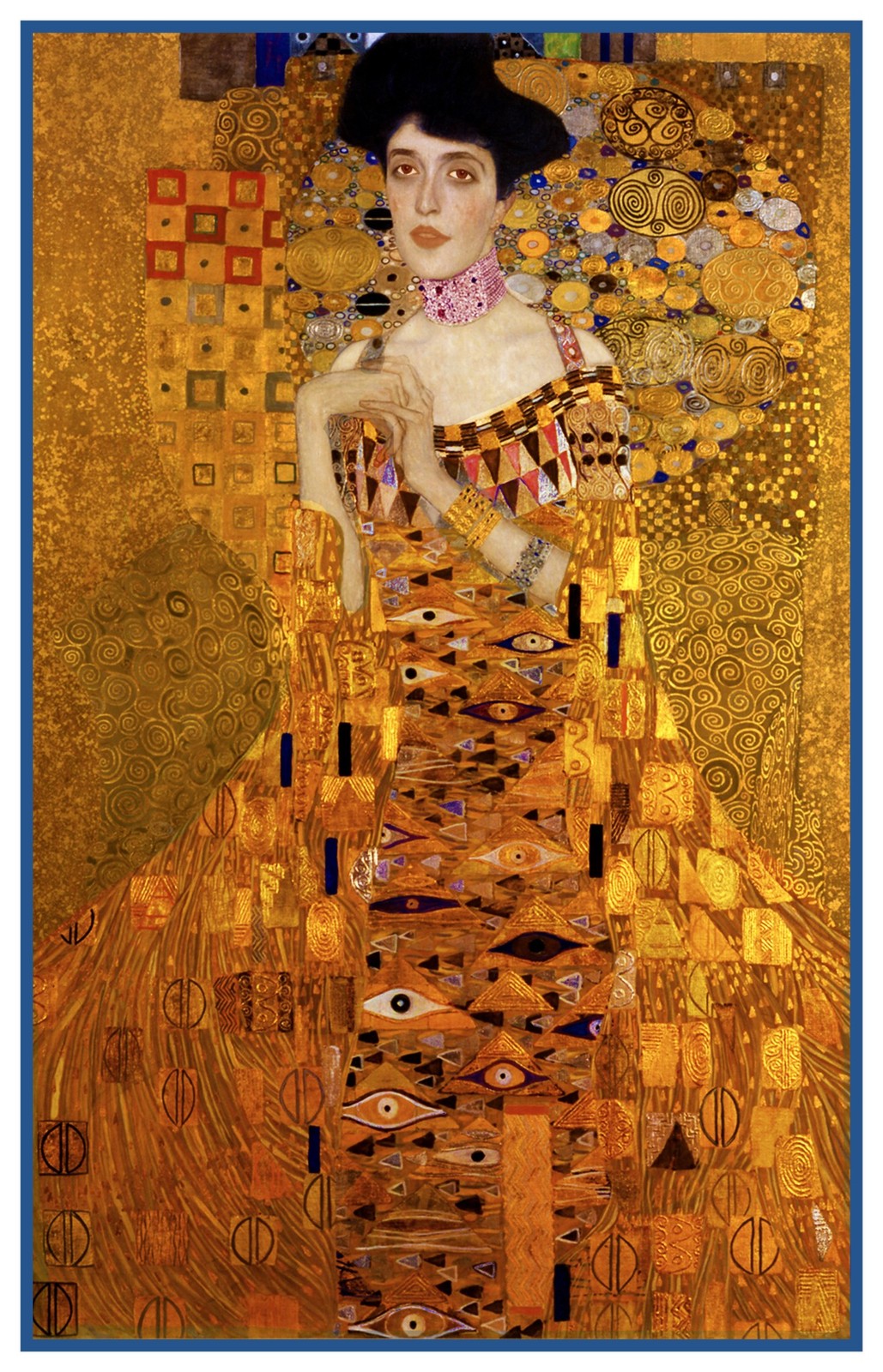 Symbolist Klimt Portrait of Golden Adele #2 detail Counted Cross Stitch Pattern