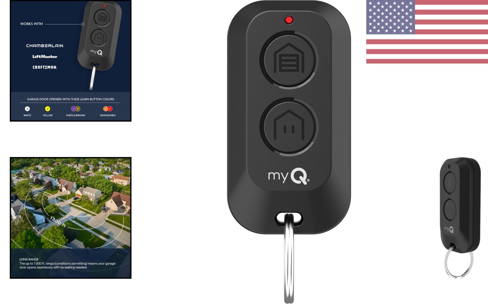 Compact myQ Keychain Garage Door Remote - 1300 ft Range & No Setup Hassle