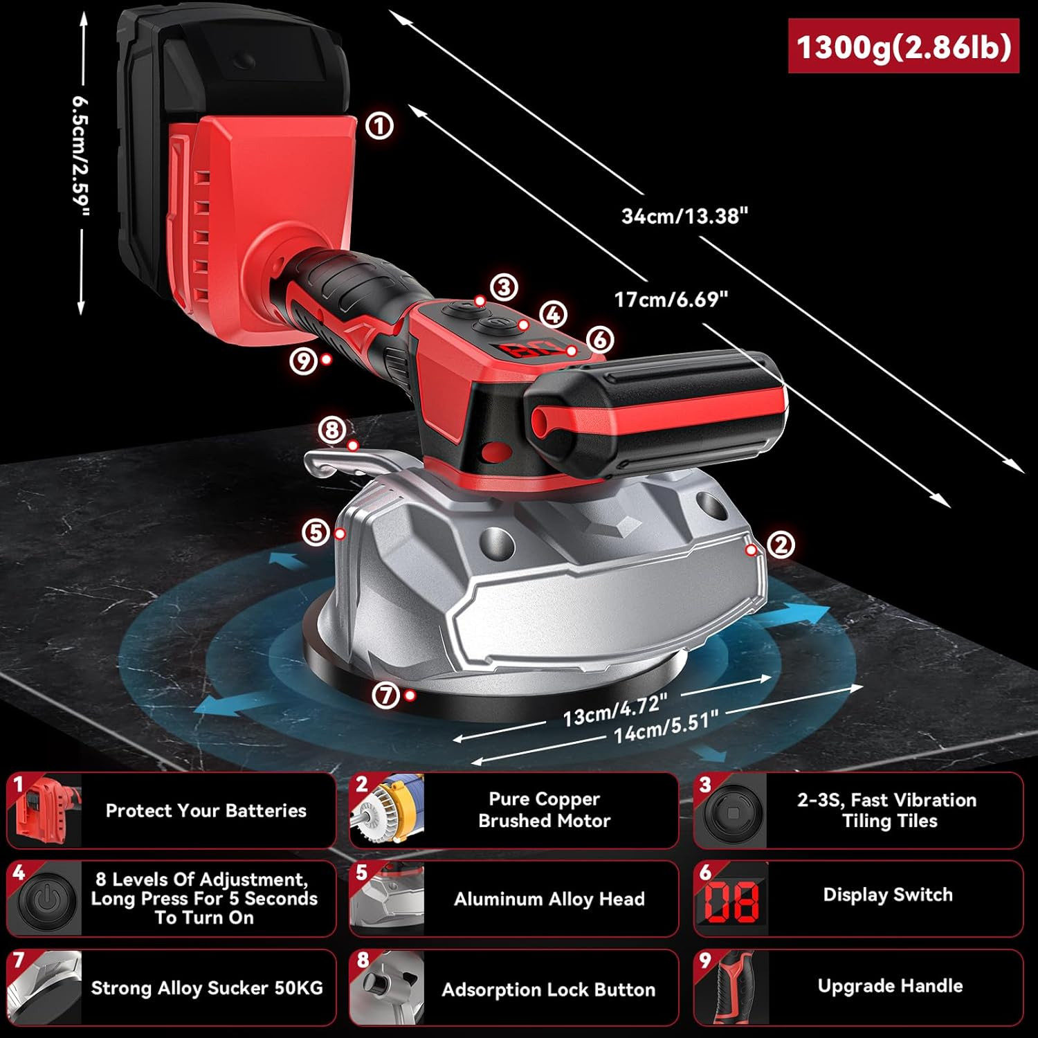 Cordless Tile Leveling Machine for Milwaukee 18V, 8 Speed, Digital Display