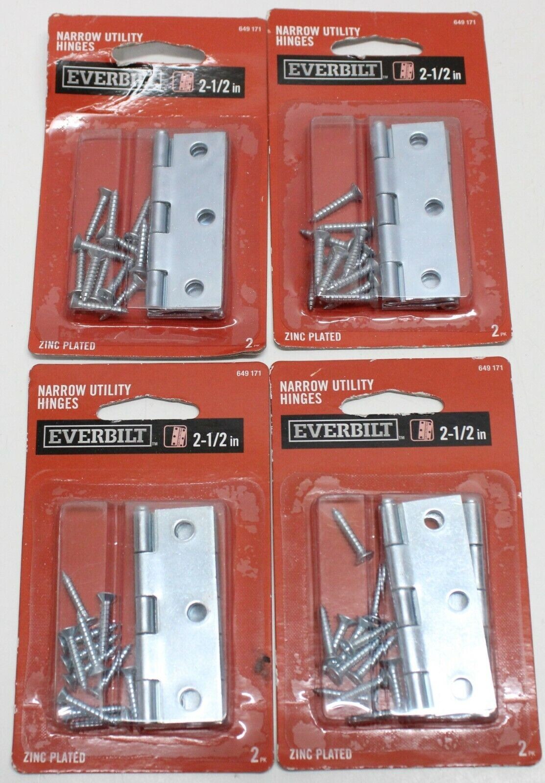 Lot of 4 Everbilt 2-1/2 in. Zinc Plated Narrow Utility Hinges (2-Pack) 649 171