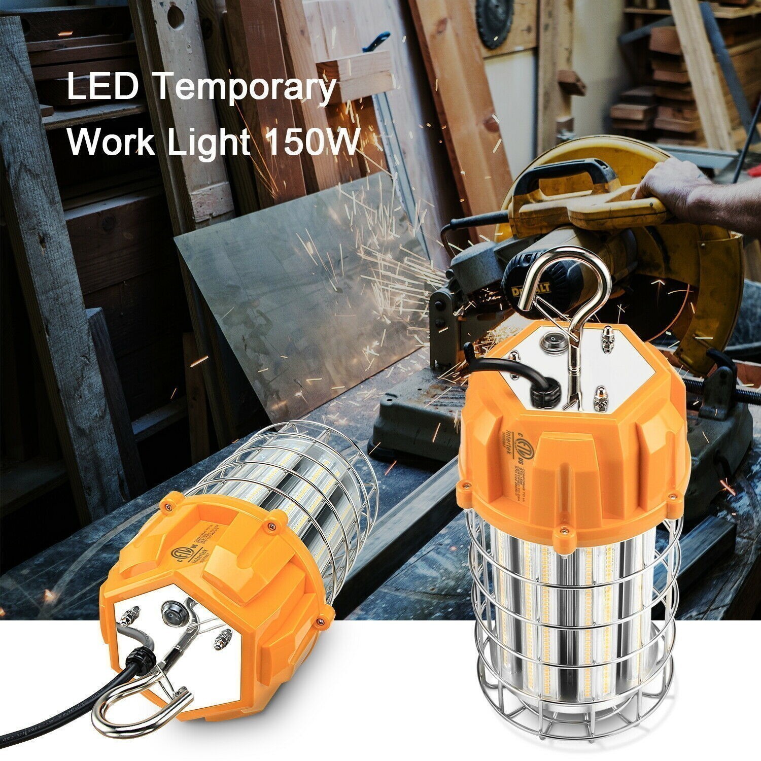 150 Watt LED Temporary Lights Plug-n-Play 5000K Hanging Construction Lightings