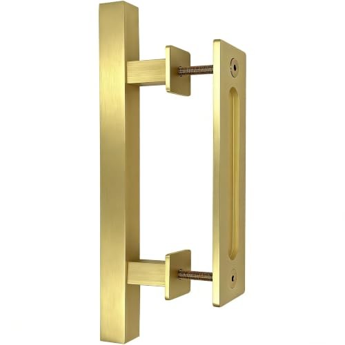 SUYA 12 Inch Square Sliding Barn Door Handle | Heavy Duty Pull and Satin Gold