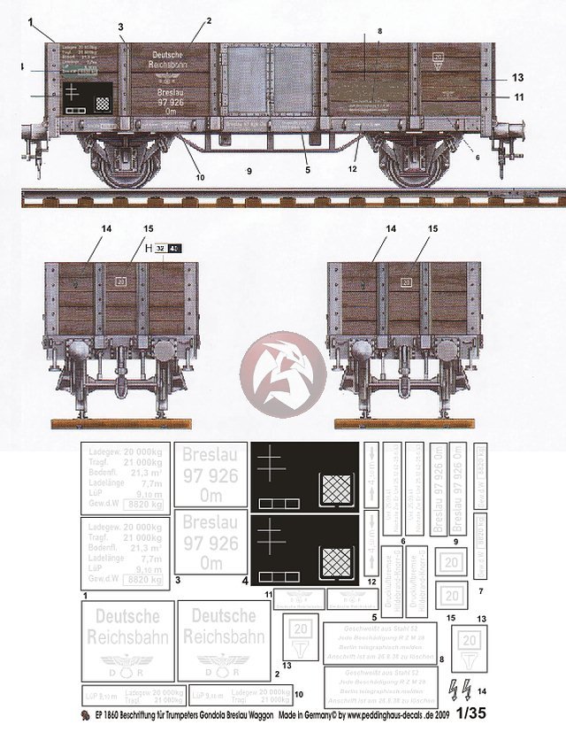 Peddinghaus 1/35 DR Om Breslau High-Side Gondola Wagon Markings (Trumpeter) 1860